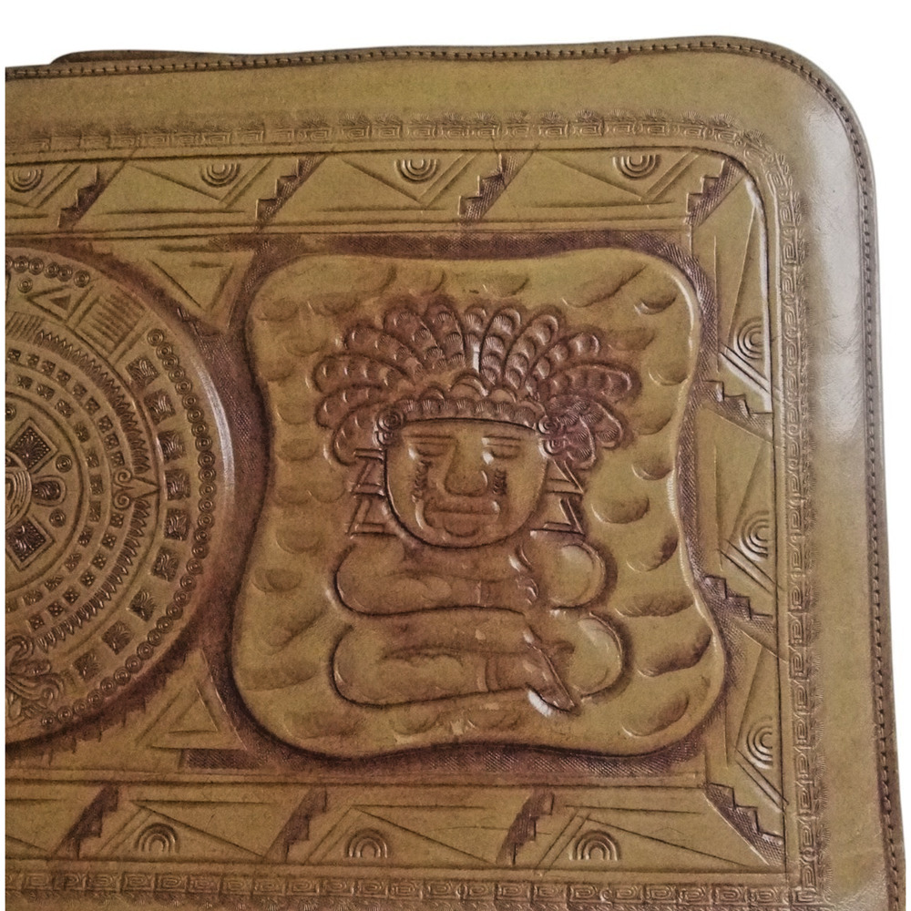 Vintage 1970s Mexican Tooled Leather Briefcase Portfolio Zip Around 14" Laptop - Picture 12 of 13